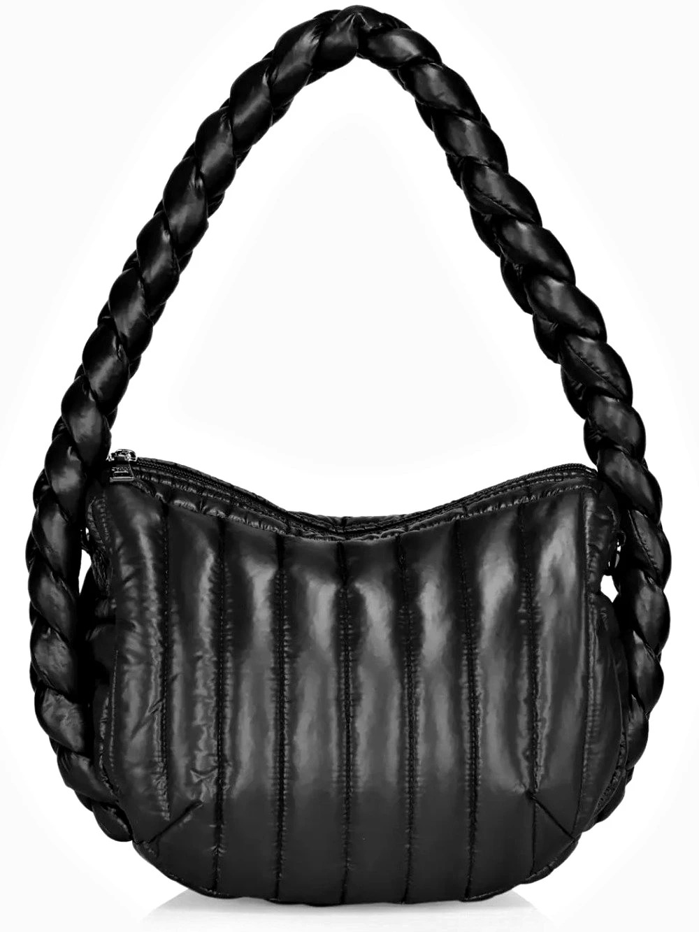 Think Royln Kelsie Quilted Nylon Hobo Bag Black Small Crossbody EUC